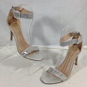 Mix No. 6  Women's Silver Glitter Ankle Strap Heels Size 8.5M